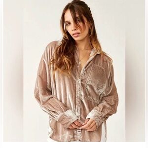 Free People We The Free Crushed Velvet Button Front Shirt Oversized XL